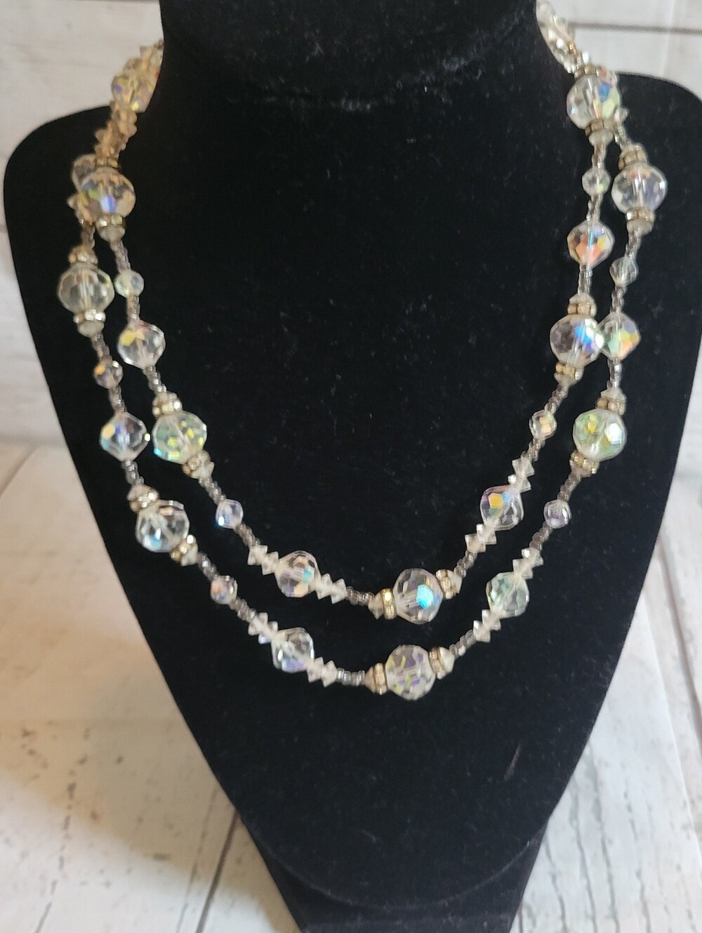 1950's Signed Vendome Aurora Borealis Two-Strand Crystal Necklace - Clear